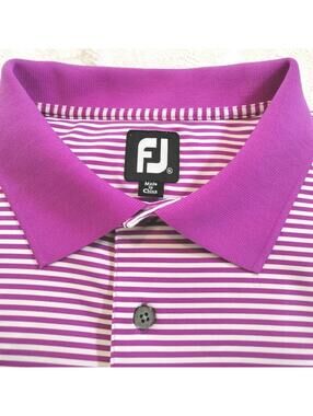 FootJoy ProDry Golf Polo Shirt Men's XL Purple White Striped Mt Vernon CC Logo